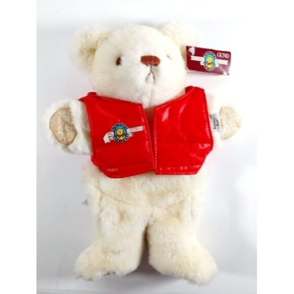 Bialosky Bear By Gund Full Body Hand Puppet Red Jacket 1984  12” Cream Off White - Picture 1 of 4